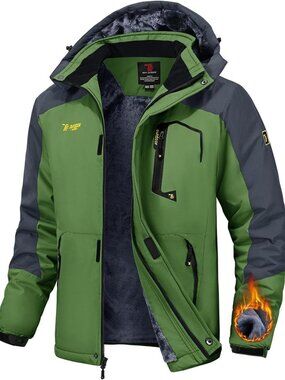 Men's Waterproof Winter Jacket - Fleece Lined, Hooded, Warm for Skiing & Cold